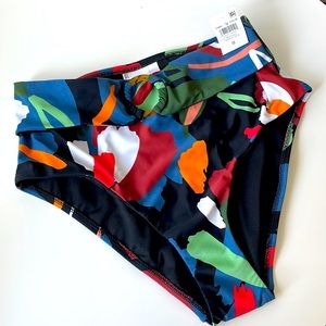 NWT (M) BAR III multi black high waisted full cover swim bikini shorts belt ring